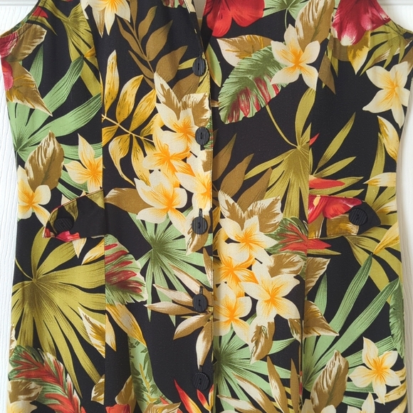 White Stag Y2K Vintage Tropical Floral Sleeveless Button Front Midi Shift Dress - Picture 6 of 12